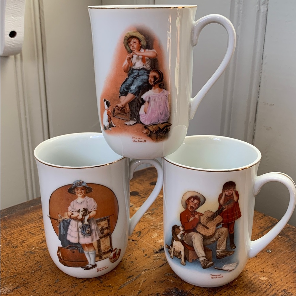 Vintage porcelain Norman Rockwell Mugs Colorful Illustration
